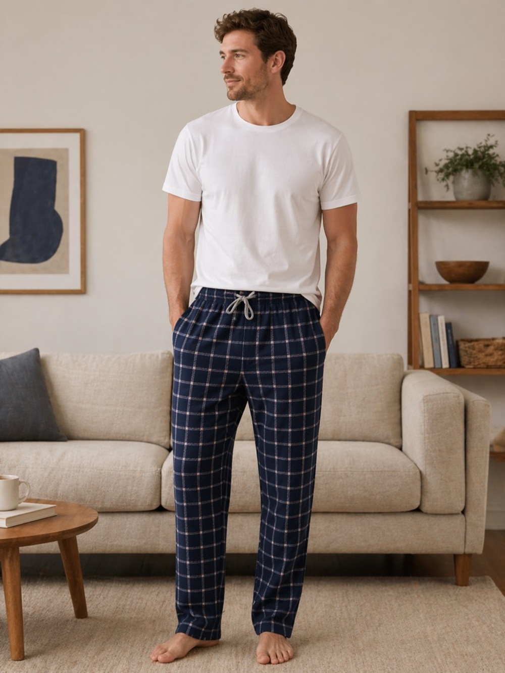 Aeropostale Men's Navy Plaid Lounge Pants